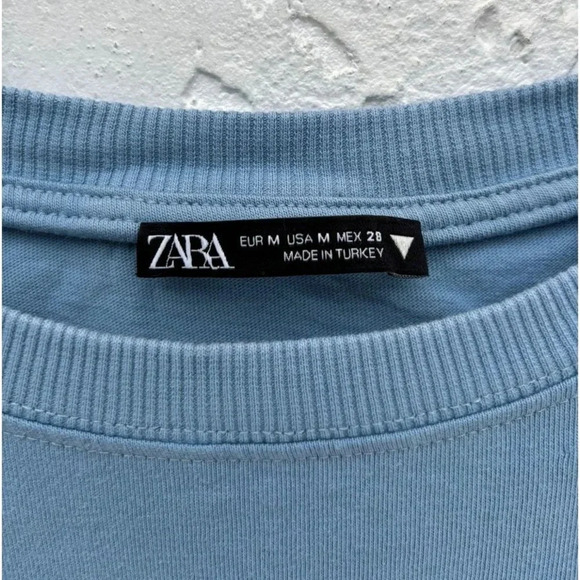 Zara Womens Short Sleeve Crew Neck Embroidered Daisy Flowers T Shirt Blue Sz M - Picture 11 of 12